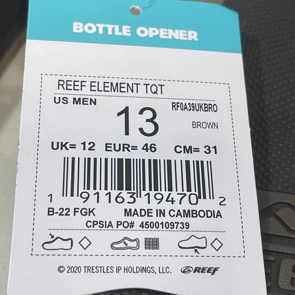 Reef Mens Element TQT Flip Flop Sandals Brown Size 13 - Picture 6 of 6